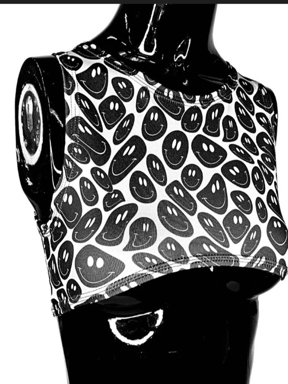 The Lyte Culture X Dolls Kill WhiteBlack Smiley Underboob Trippy Crop Top NWOT M
